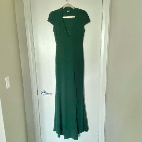 B Darlin Long Green V-Neck Dress with Front Slit - Picture 4 of 4